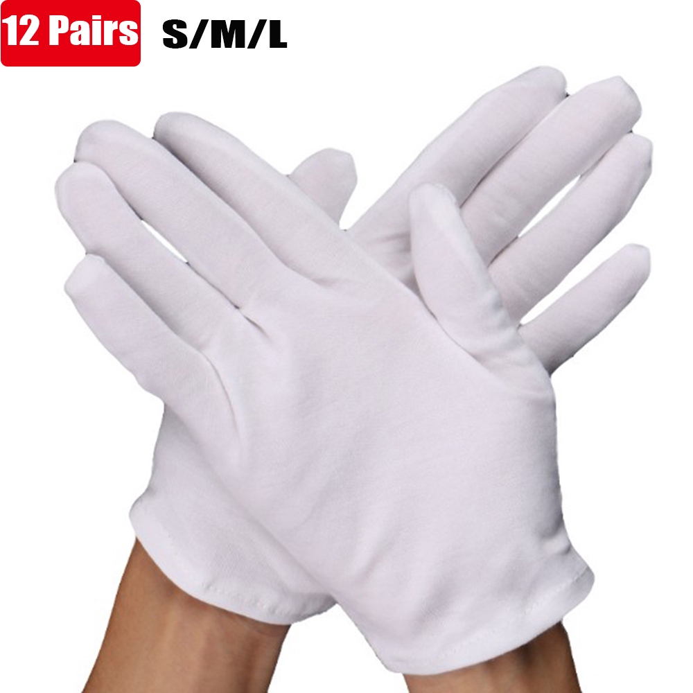 Bộ 12 đôi găng tay cotton màu trắng dày dặn chuyên dụng