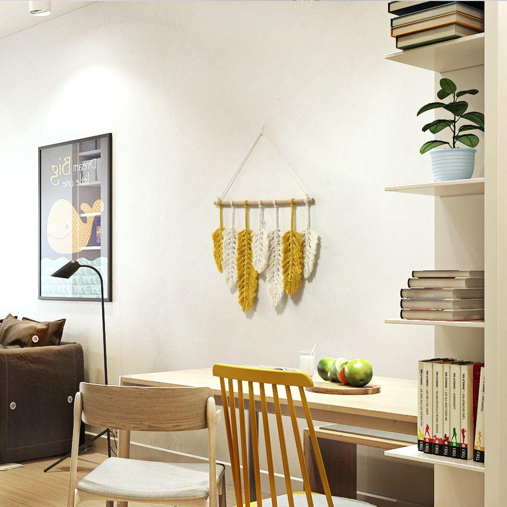 Phụ Kiện Treo Tường Trang Trí Phòng Khách / Phòng Ngủ Hình Lông Vũ Bằng Gỗ Phong Cách Boho