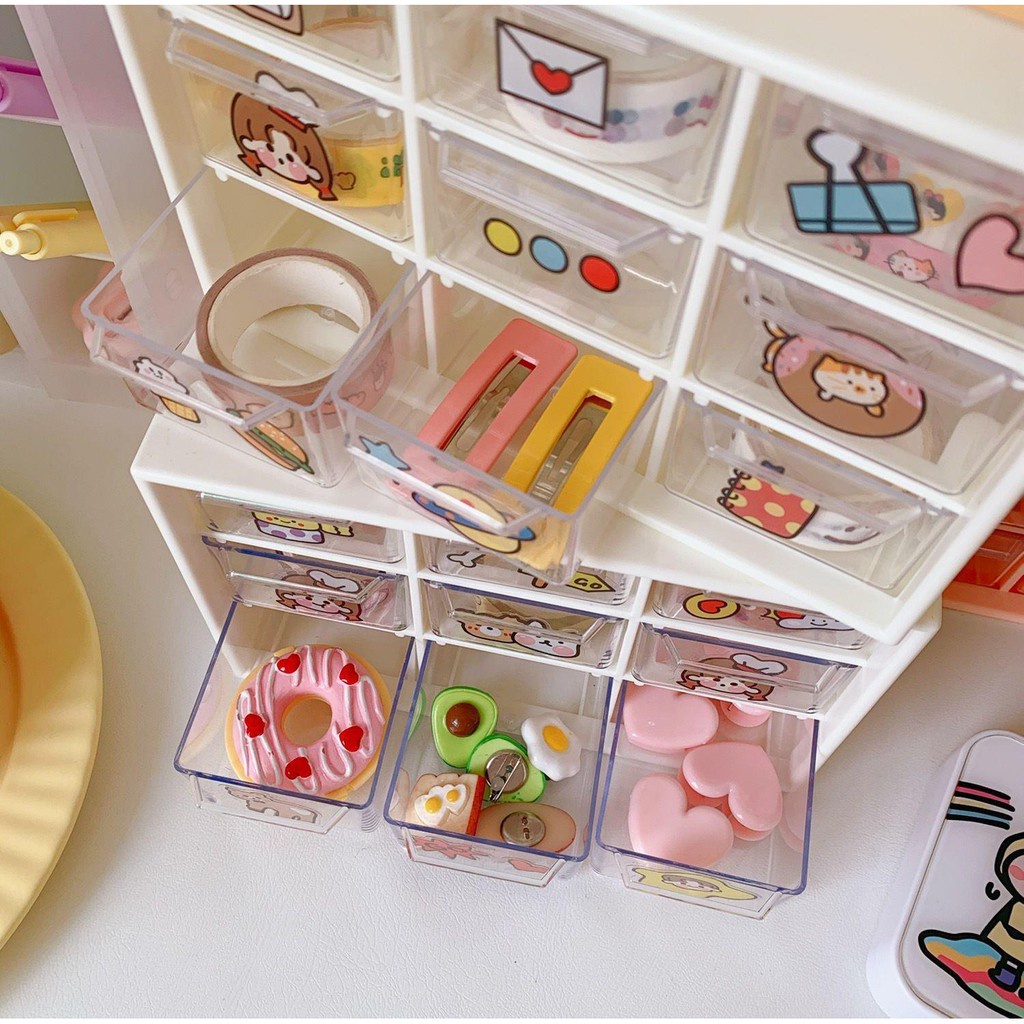 Hộp nhựa đa năng 9 ngăn đựng đồ siêu xinh , kệ 9 ngăn đựng đồ mini tặng kèm sticker