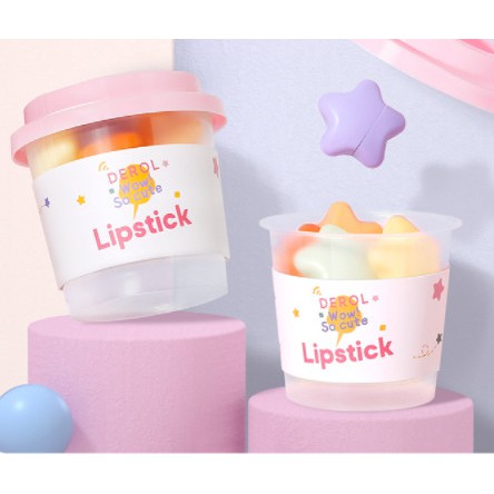 COMBO 2 Set Son/Mỗi set 6 màu DEROL size Mini hình ngôi sao trong thiết kế ly nhựa WoW So Cute và Coffe Seasion