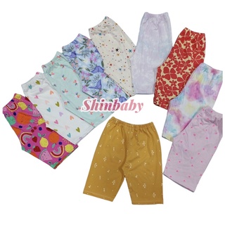 Set 5 quần legging cotton lửng bé gái nhiều họa tiết dễ thương mềm mát