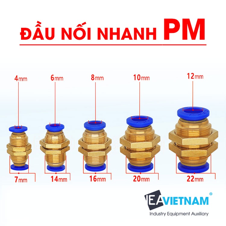 Đầu nối hơi nhanh 2 đầu PM PM4 PM6 PM8 PM10 PM12 / Khớp nối nhanh PM 2 đầu ống 4 6 8 10 12  MM