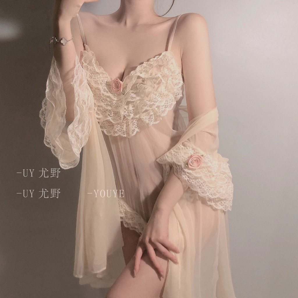 Đồ ngủ sexy Áo nữ Jumpsuit kèm áo choàng xuyên thấu Quảng Châu quyến rũ cao cấp | BigBuy360 - bigbuy360.vn