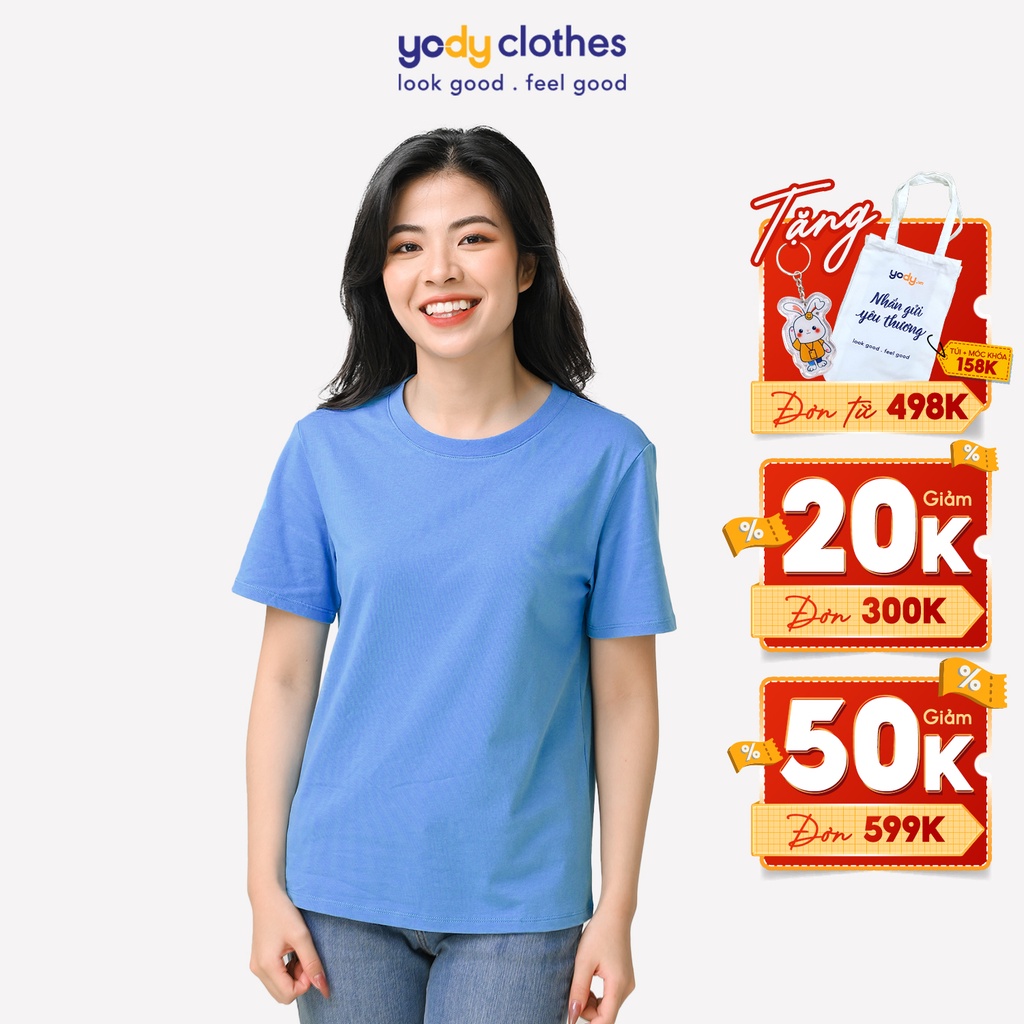 Áo thun nữ YODY Cotton Compact  dáng suông, đơn giản basic vải cotton mát mẻ TSN5346