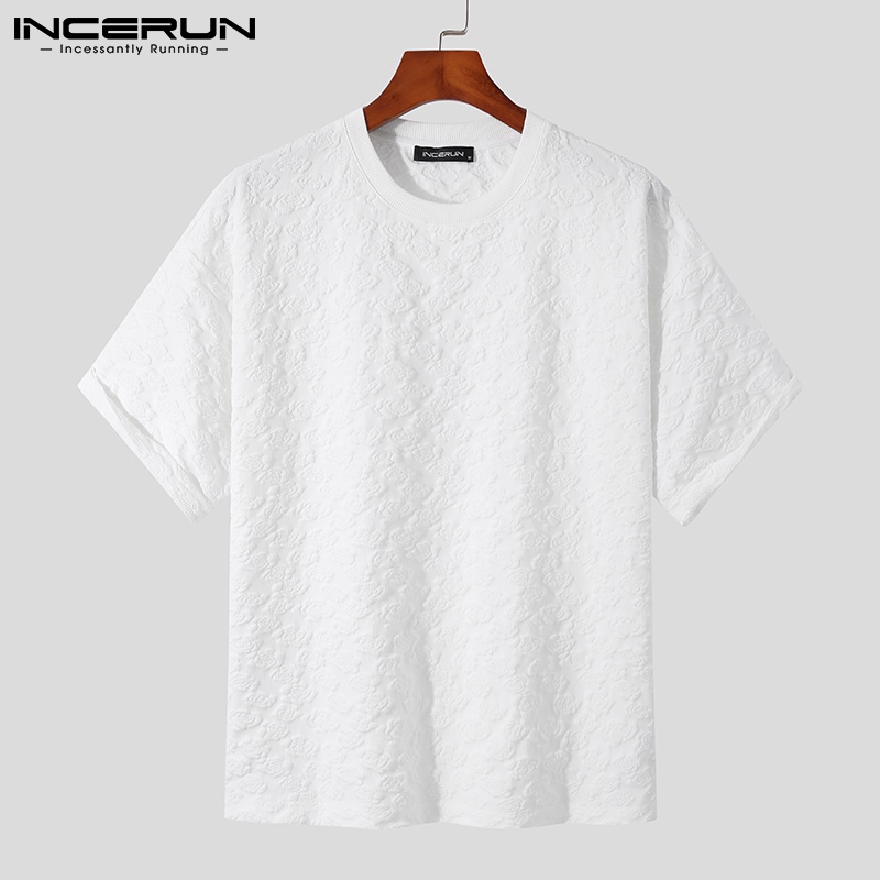 Áo thun INCERUN tay lửng màu trơn in nổi phong cách Nhật Bản sành điệu cho nam