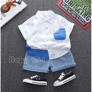 Set áo sơ mi quần jean cho bé trai sành điệu