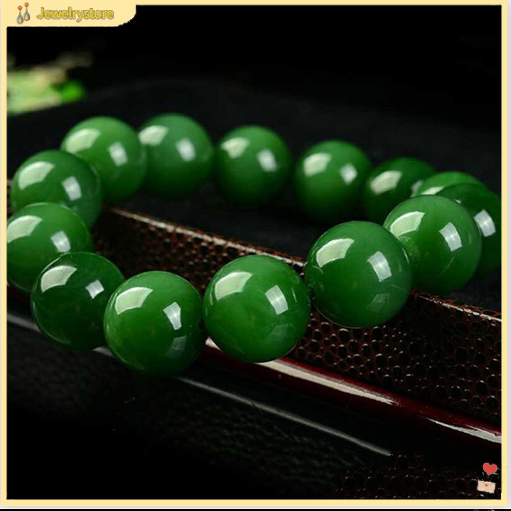 {jewelrystore} Vòng Tay Chuỗi Hạt Đá Ngọc Bích Xanh Đậm 10mm