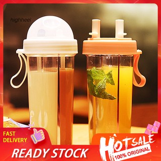 Bình nước di động 420/600ml chia 2 ngăn với hai ống hút dành cho cặp đôi