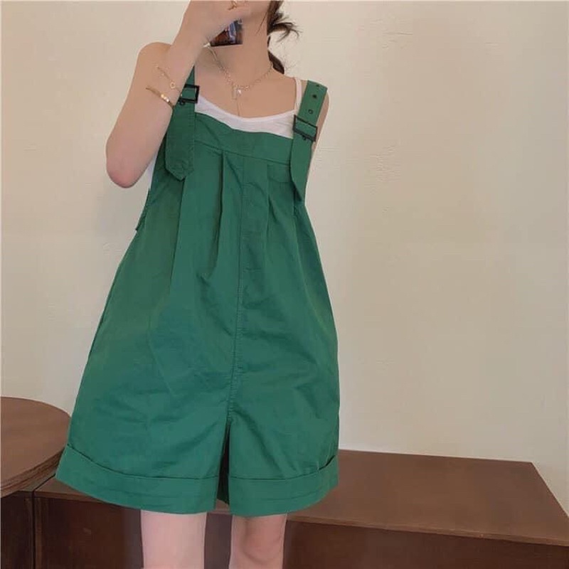 Quần Sooc Yếm Kaki Mềm Xanh Hot Trend From Rộng Co Giãn Nhẹ  Freesize Năng Động