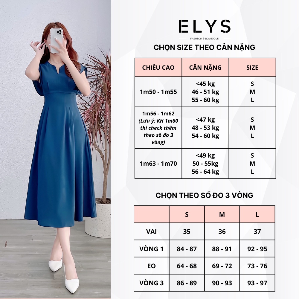Váy Đầm Tiểu Thư Tay Hến ELYS Chất Trượt Hàn Châu Cao Cấp Thiết Kế Xếp Ly Eo Dáng Dài Xòe Nhẹ LY017