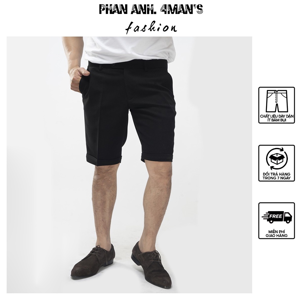 Quần short nam Phananh.4mans màu đen vải cotton co giãn form dáng slim fit trẻ trung hiện đại