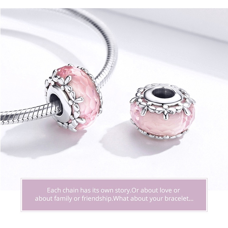 Hạt charm Bamoer hình tròn phối đá phụ kiện làm trang sức thời trang DIY