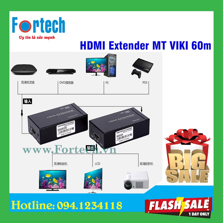[Hàng cao cấp MT VIKI ]Bộ Kéo dài tín hiệu HDMI 60m bằng dây mạng Cat5e/ Cat6e MT VIKI ED05 ( HDMI Extender MT-ED05)