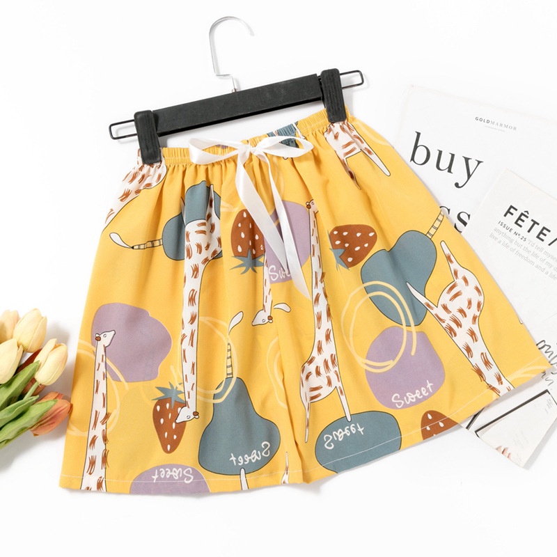 Quần Short Ngủ Ống Rộng Bằng Lụa Cotton In Họa Tiết Hoạt Hình Thời Trang Cho Nữ