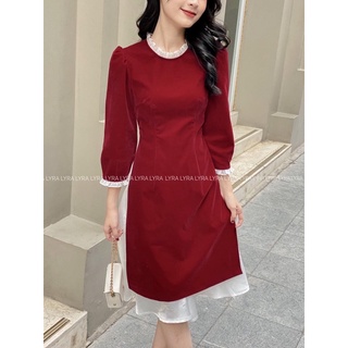 Set nhung cách tân, váy lụa satin mềm, cổ và tay pha tơ