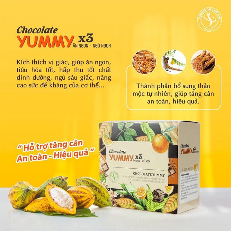 Kẹo Chocolate Yummy x3 - Giúp Tăng Cân, Ăn Ngon, Ngủ Ngon, Hộp 15 Viên.