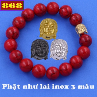 Vòng chuỗi đeo tay hạt đỏ sọc charm đầu Phật A di đà inox