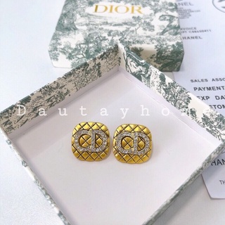 Bông tai, hoa tai CD cao cấp đính đá vuông kèm box 🍓
