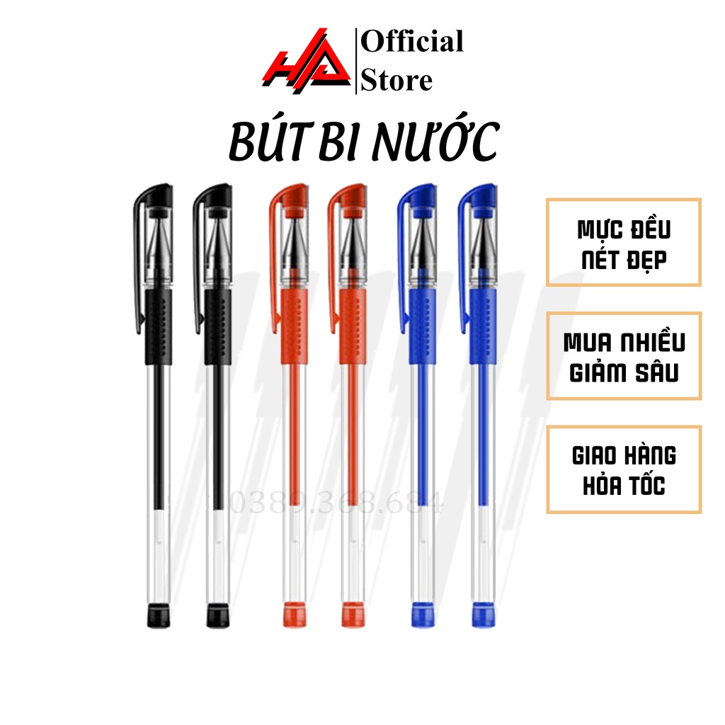 SET 50 CÁI Bút bi nước, bút bi văn phòng mực đều nét chữ đẹp đủ màu xanh đen đỏ - HAHA Store