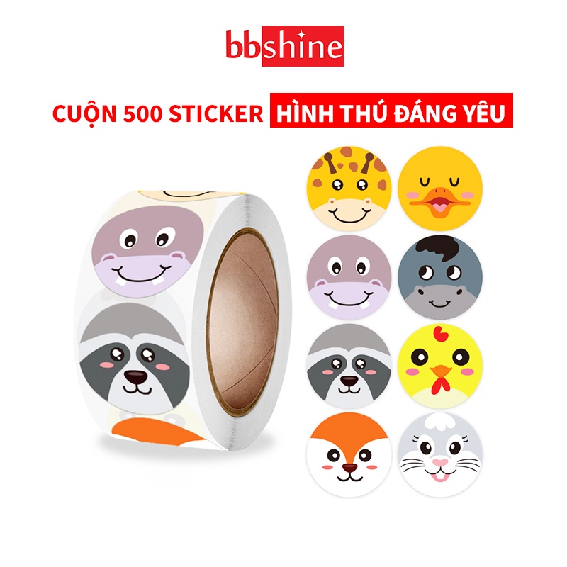 Sticker khen thưởng hình thú đáng yêu BBShine, Cuộn 500 sticker trang trí khiến giờ học của bé thêm sinh động – ST016