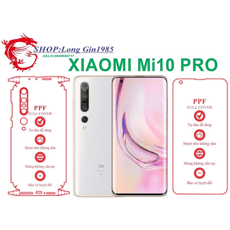 Xiaomi Mi10 Pro miếng dán trong Ppf mặt sau và mặt trước chống va đập chống trầy xước
