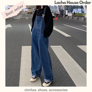 Y01 Quần Yếm Jeans Dáng Rộng Màu Xanh