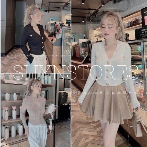 Áo len nữ mongtoghi cổ tim dài tay khuy đồng Shynstores 3 màu hàng đẹp