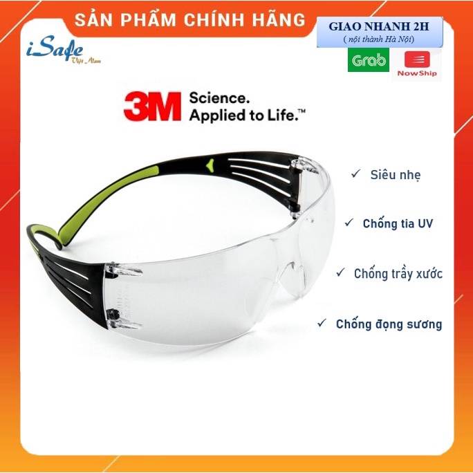 Kính bảo hộ 3M SF401AF, kính bảo hộ trong suốt chống đọng hơi sương, tia UV UB, chống trầy xước, bảo vệ mắt toàn diện