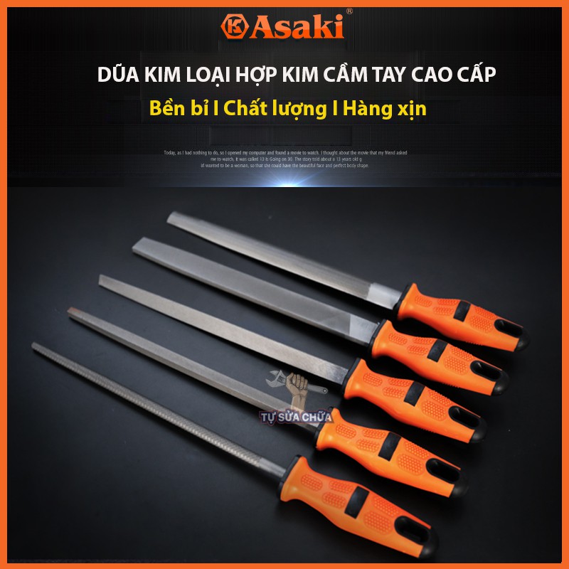 Dũa mài kim loại hợp kim đa năng tay cầm TPR cao cấp chính hãng ASAKI 200-250mm hình tròn, bán nguyệt, tam giác, vuông