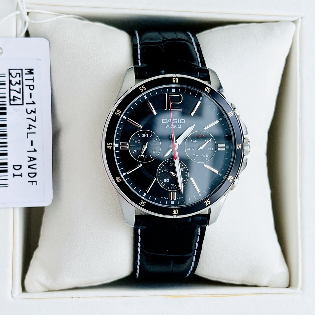 Đồng Hồ Nam Casio MTP-1374L-1A Dây Da Đen Mặt Đen, Kính Khoáng, Size 42mm Chống Nước 50 mét, Bảo Hành Một Năm