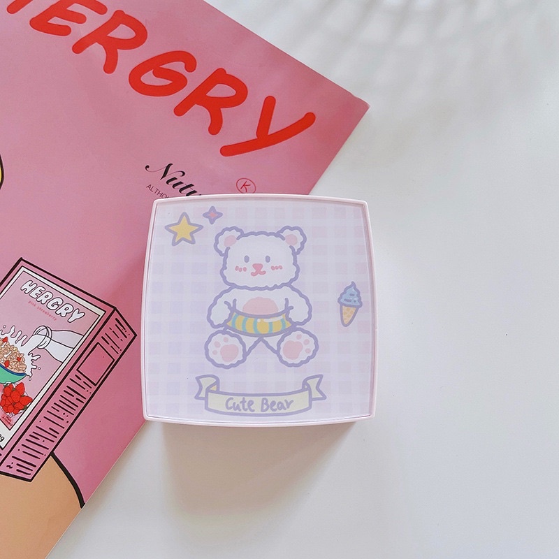 Khay Gương Lens Gấu Vuông Mẫu Mới - Case Đựng Lens