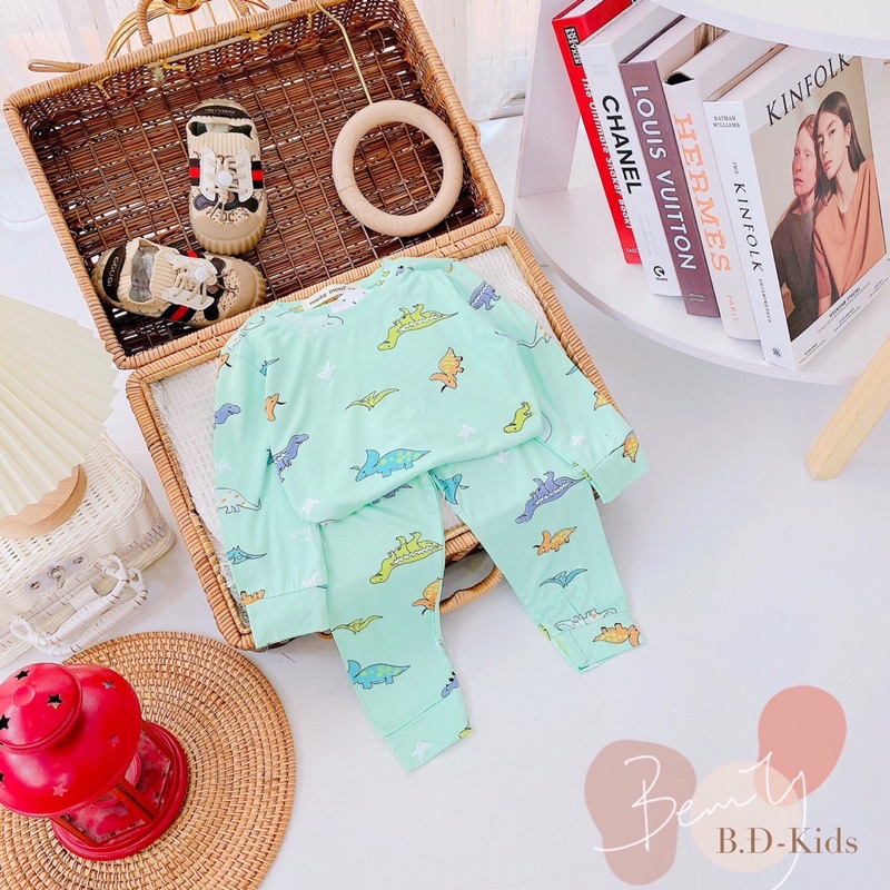 TD12 Bộ Dài Tay Thun Minkymom In Toàn Thân - Sóc Khủng Long cho bé từ 8-21kg