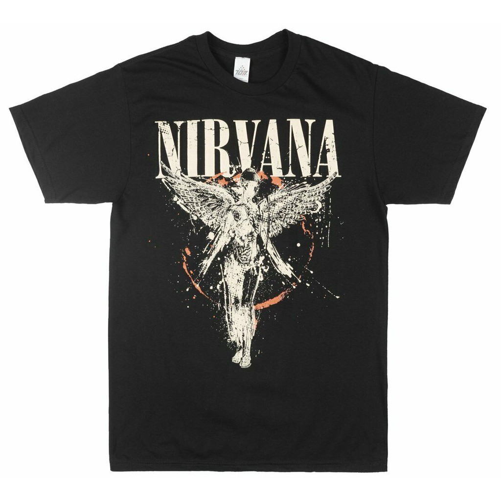 Áo thun đen cổ tròn in chữ Nirvana độc đáo