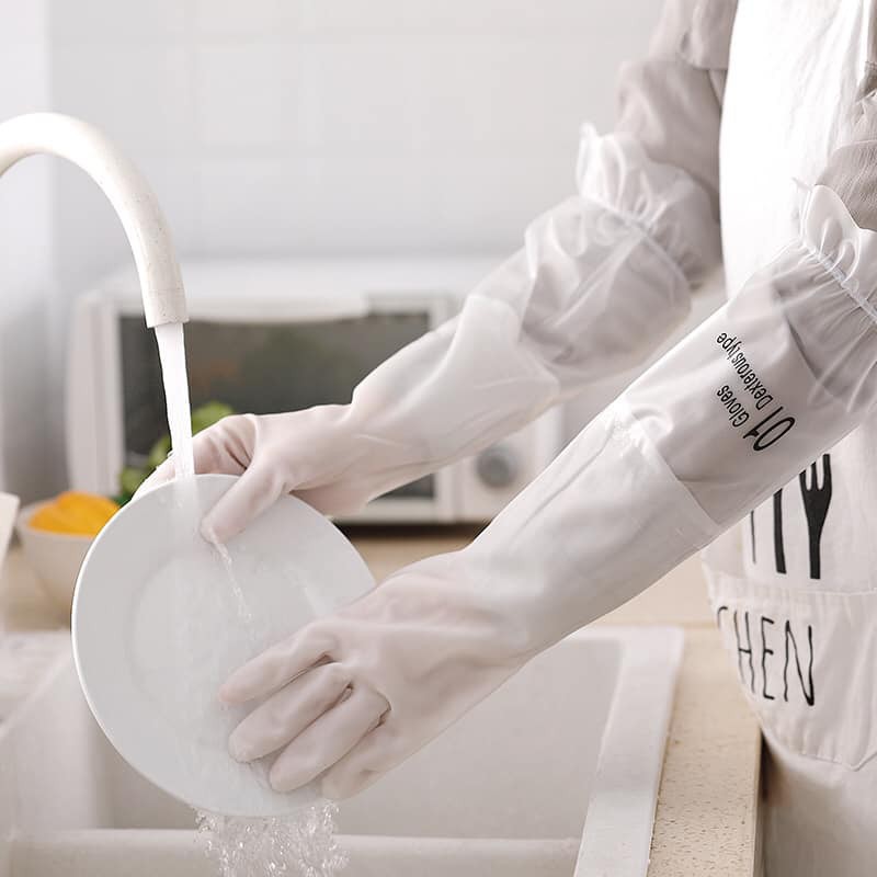 găng tay cao su rửa bát siêu dai siêu bền, đôi tay chống thấm nước màu trắng con hươu có chun chống tụt