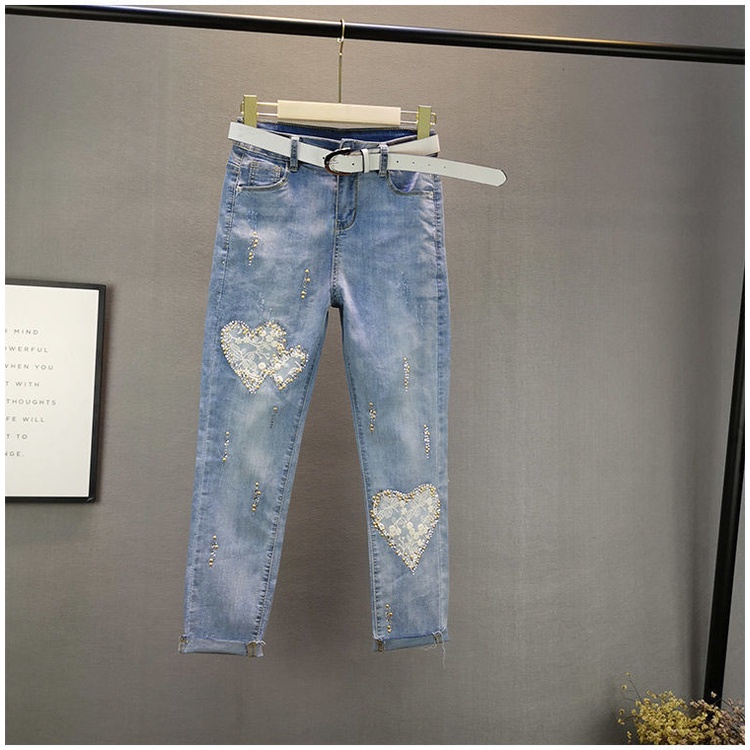 Quần Jean Ôm Dáng Dài Ngang Mắt Cá Chân Đính Đá Dễ Phối Đồ Hợp Thời Trang