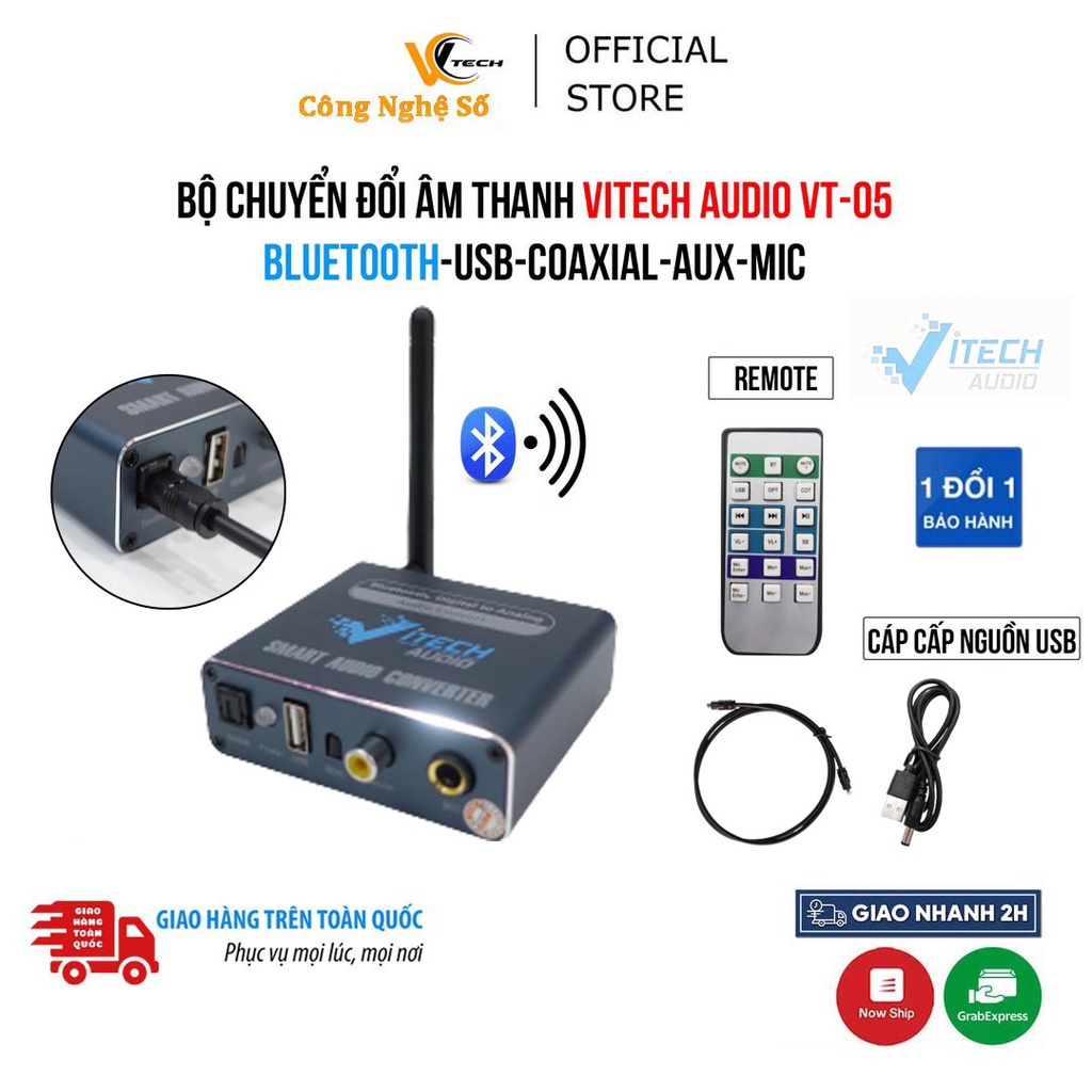 Bộ chuyển đổi Âm Thanh Cổng quang Optical sang Audio ,VT05 , Hỗ Trợ Tv 4k | Cổng kết nối Bluetooth-USB-AUX