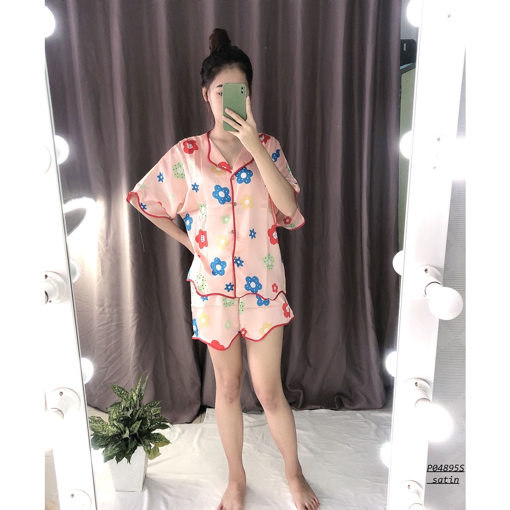 Bộ pijama đùi cổ bèo , chất satin mặc thoáng mát