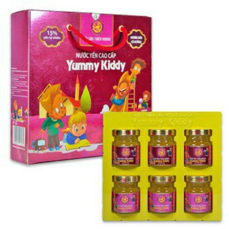 1 Hộp 6 hũ yến cao cấp THIÊN HOÀNG YUMMY KIDDY CAO CẤP CHO BÉ YÊU với hàm lượng 15% yến tổ cao cấp