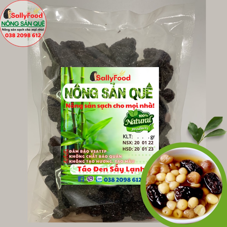Táo Đen Hữu Cơ SallyFood 1kg Táo Tàu Đen  Organic Khô Sấy Lạnh Dẻo Ngọt Ngon Dày Thịt Nông Sản Sạch
