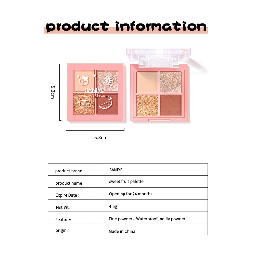 Hộp phấn mắt má hồng SANIYE E0345 bốn ô mềm mịn lung linh 4.5g | BigBuy360 - bigbuy360.vn