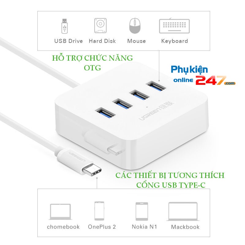 Bộ chia cổng USB type C ra 4 cổng USB 3.0