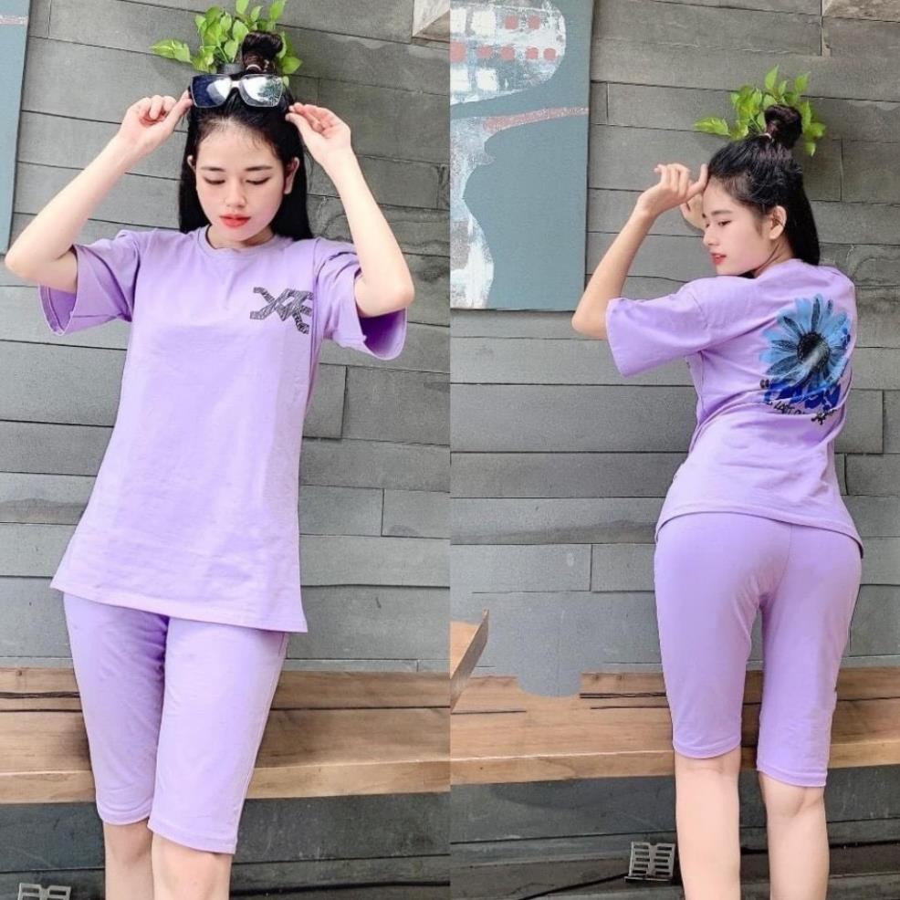 Đồ bộ nữ HCL331 đồ bộ mặc nhà chất cotton đẹp quần lửng hình in hoa cúc Size 40KG - 80KG | BigBuy360 - bigbuy360.vn