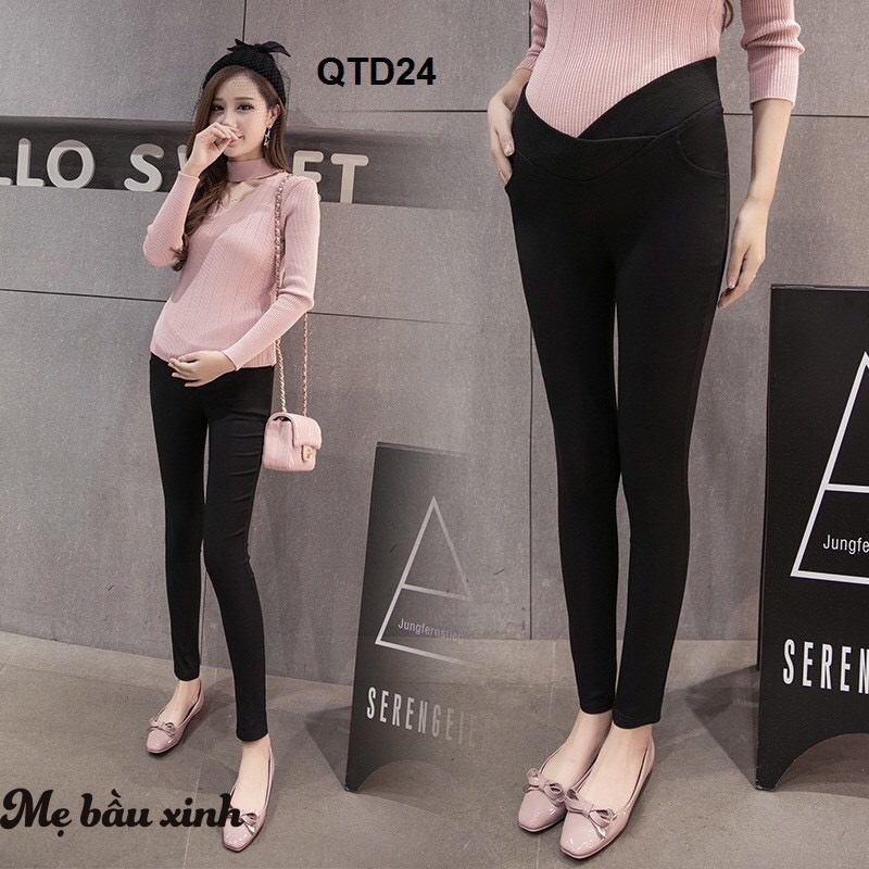 Quần Legging bầu cạp chéo Chicmom, chất liệu cotton co giãn tốt, không bai, xù,mềm mịn