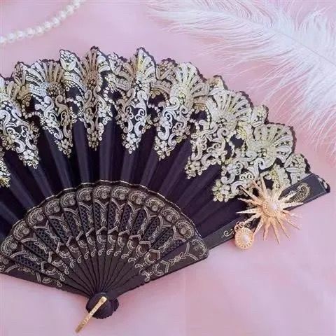 Quạt Ren Họa Tiết Hoa Hồng Phong Cách Lolita Châu Âu Cổ Điển