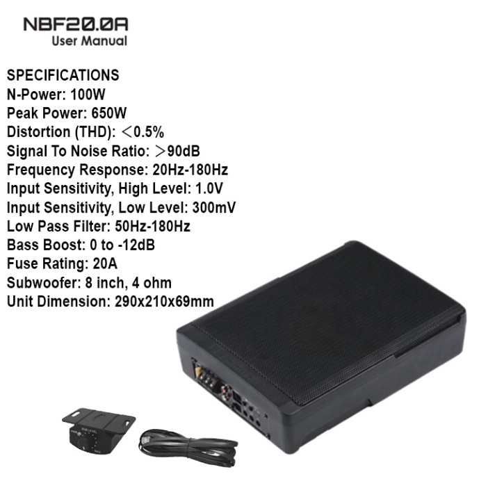 Bộ Loa SUB siêu trầm đặt gầm ghế xe ô tô, thương hiệu Nhật Bản NAKAMICHI NBF20.0A - HÀNG NHẬP KHẨU