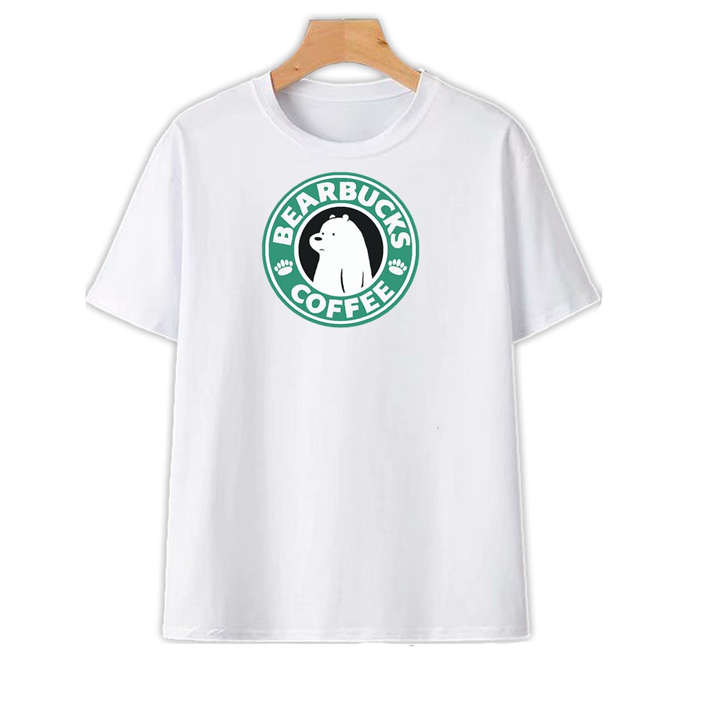 Áo Thun Cotton Ba Con Gấu Bearbucks Unisex Nam Nữ Trắng Đen