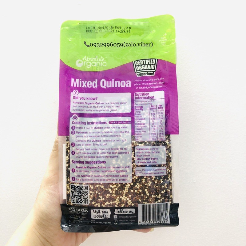 Hạt Quinoa mix (hạt diêm mạch 3 màu) Absolute Organic chính hãng