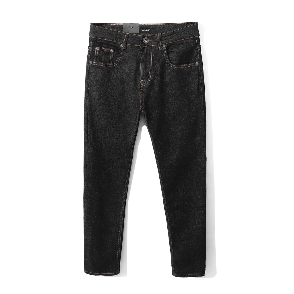 Quần jean nam basic HEBOZ Indigo màu đen J015 vintage chất denim mềm co giãn tổt, form slim fit - 00001033