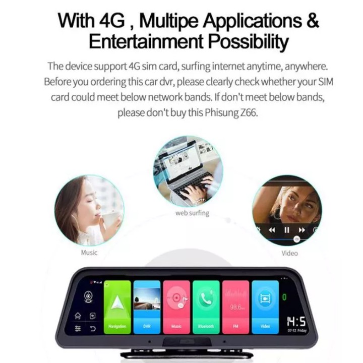 Camera hành trình đặt taplo ô tô cao cấp Phisung Q98 tích hợp 4G, Wifi, định vị GPS , android 8.1