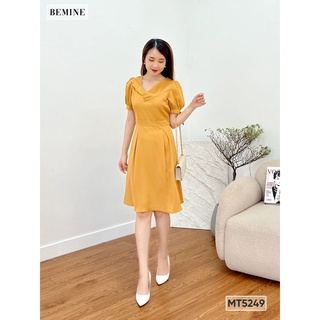 Đầm tay phối nơ cổ đắp chéo bemine mt5249vang